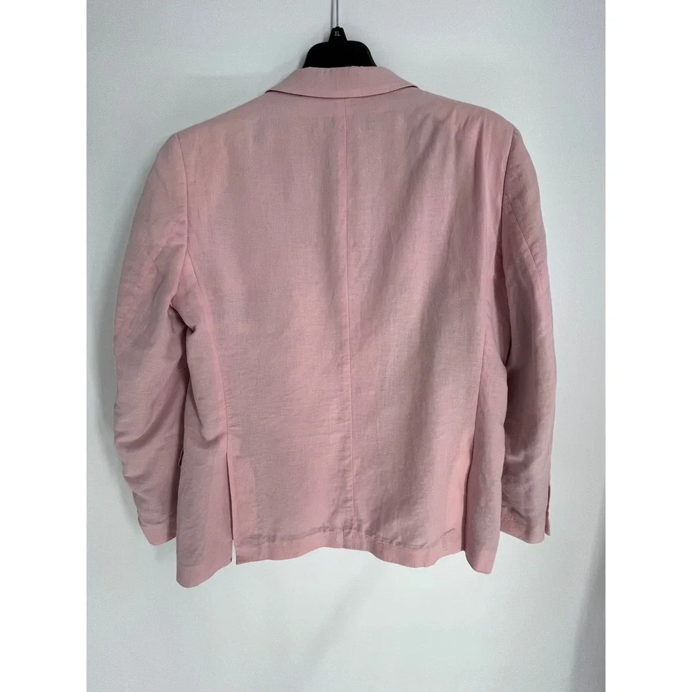 Nautica Linen Blend Blazer Sport Coat Men 44R Pink‎ Map Print Lining Hamptons